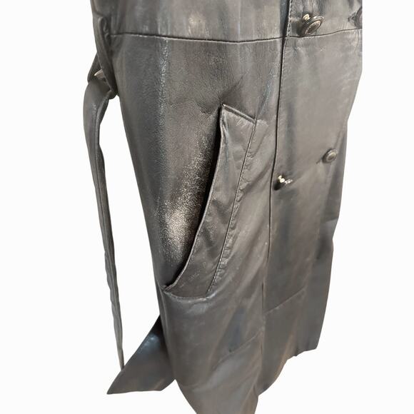 Wilsons The Leather Experts Woman’s Long Black Leather Trench Coat Size PS - Picture 4 of 15